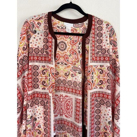 New York & Company Women's Abstract Boho Floral Print Open Front Cardigan Duster - Picture 9 of 10